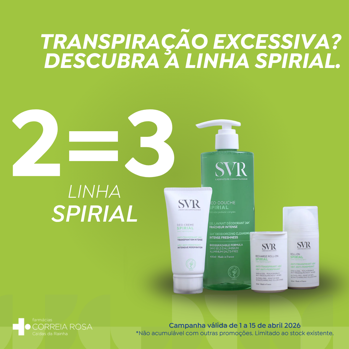 Como combater transpiração excessiva com a linha Spirial da SVR nas Farmácias Correia Rosa Caldas da Rainha