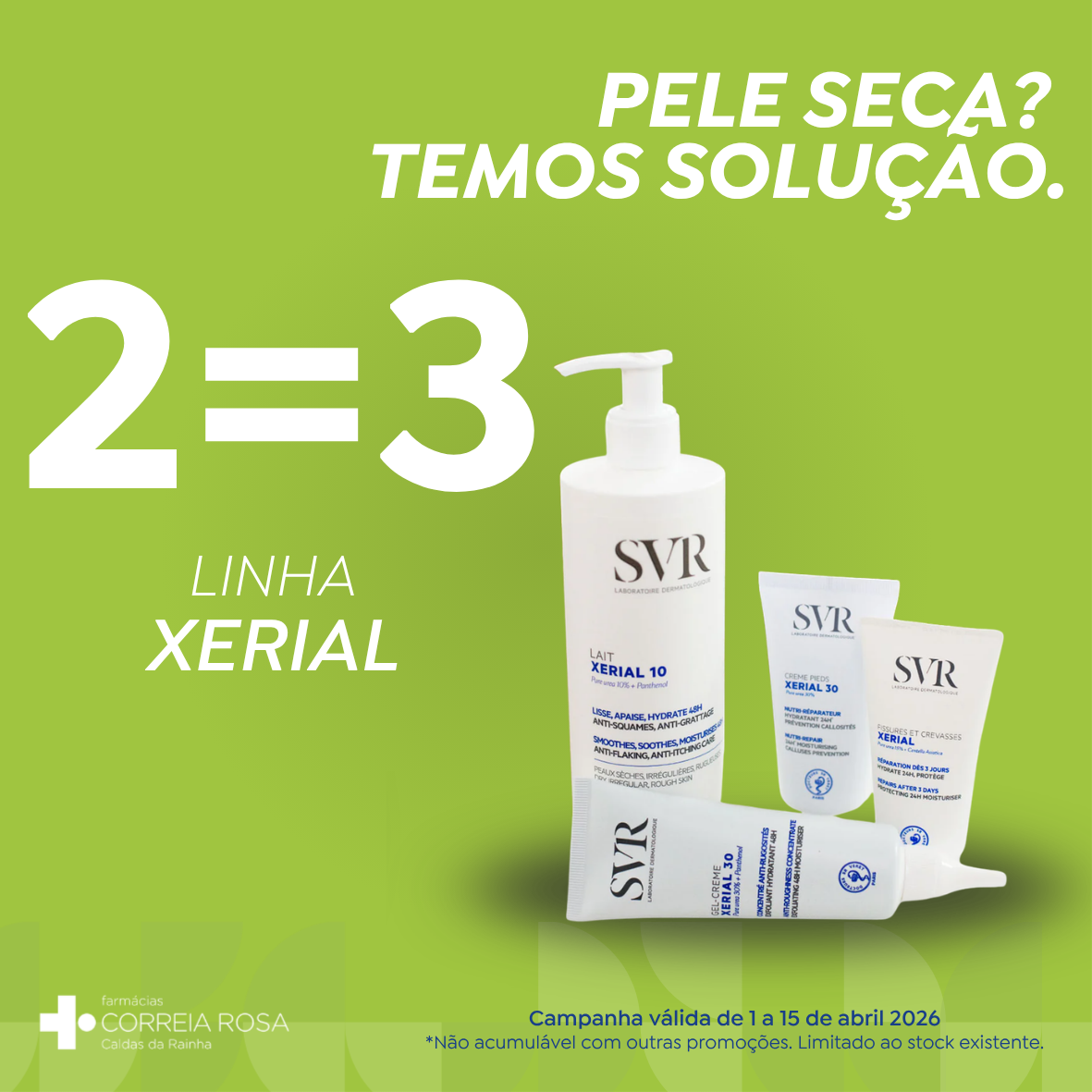 solução para pele seca com a linha xerial da SVR nas Farmácias Correia Rosa Caldas da Rainha